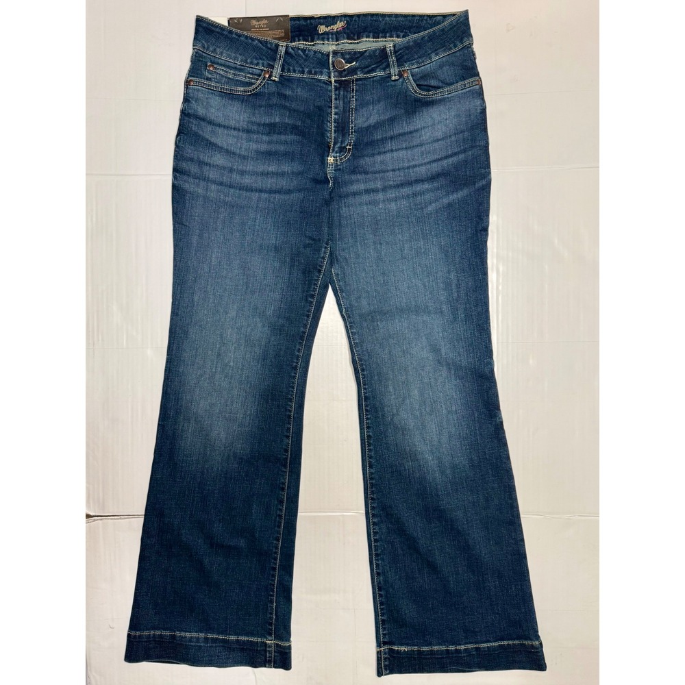 Wrangler Retro Mae Mid Rise Wide Leg Jeans Dark Wash 33/15x34 Womens NWT